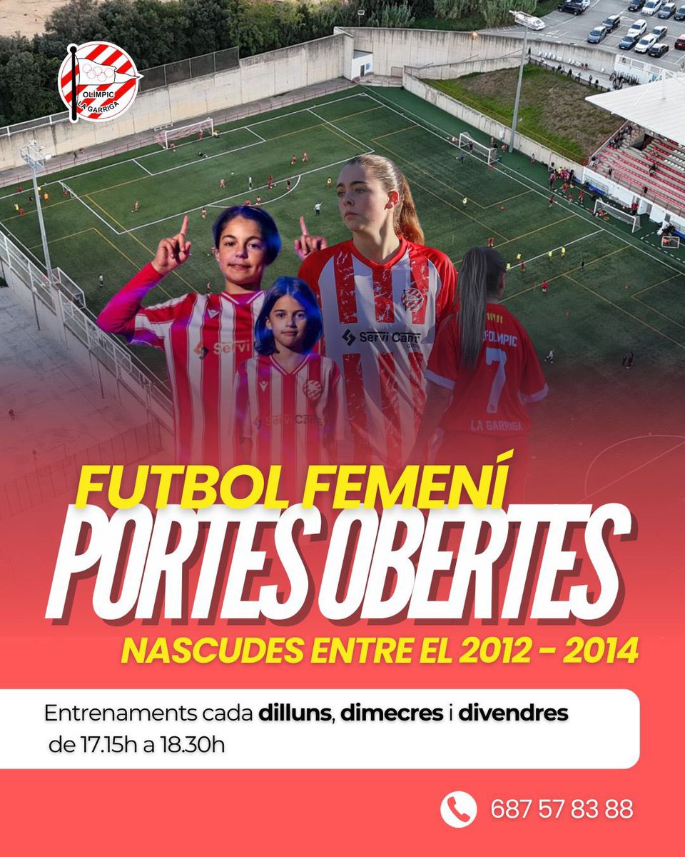 CF Olímpic LaGarriga (@cfolimpic) on Twitter photo Portes obertes al futbol femení! 
Per més informació, al telèfon de contacte del cartell o a la recepció del camp.
La família RED vol seguir creixent‼️
#CFOLG
#goreds🔴🔴 Portes obertes al futbol femení! 
Per més informació, al telèfon de contacte del cartell o a la recepció del camp.
La família RED vol seguir creixent‼️
#CFOLG
#goreds🔴🔴