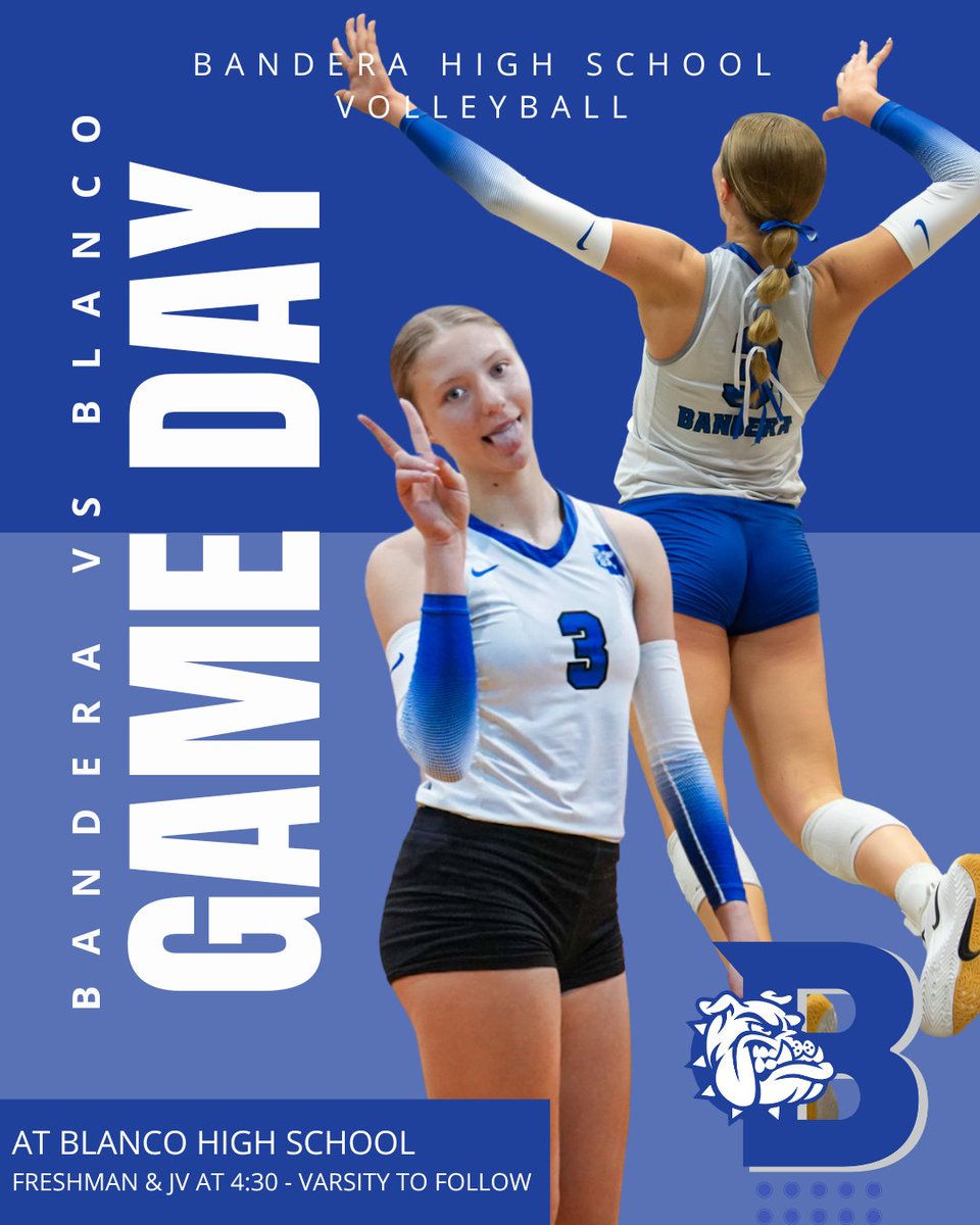 Get ready, Bulldogs!

Our Bandera Volleyball teams are on the road this Friday, September 12th, to face the Blanco Panthers.

Come out and support our girls as they hit the court!
-Freshman &amp; JV at 4:30pm
-Varsity to follow

Tickets can be purchased online here:
