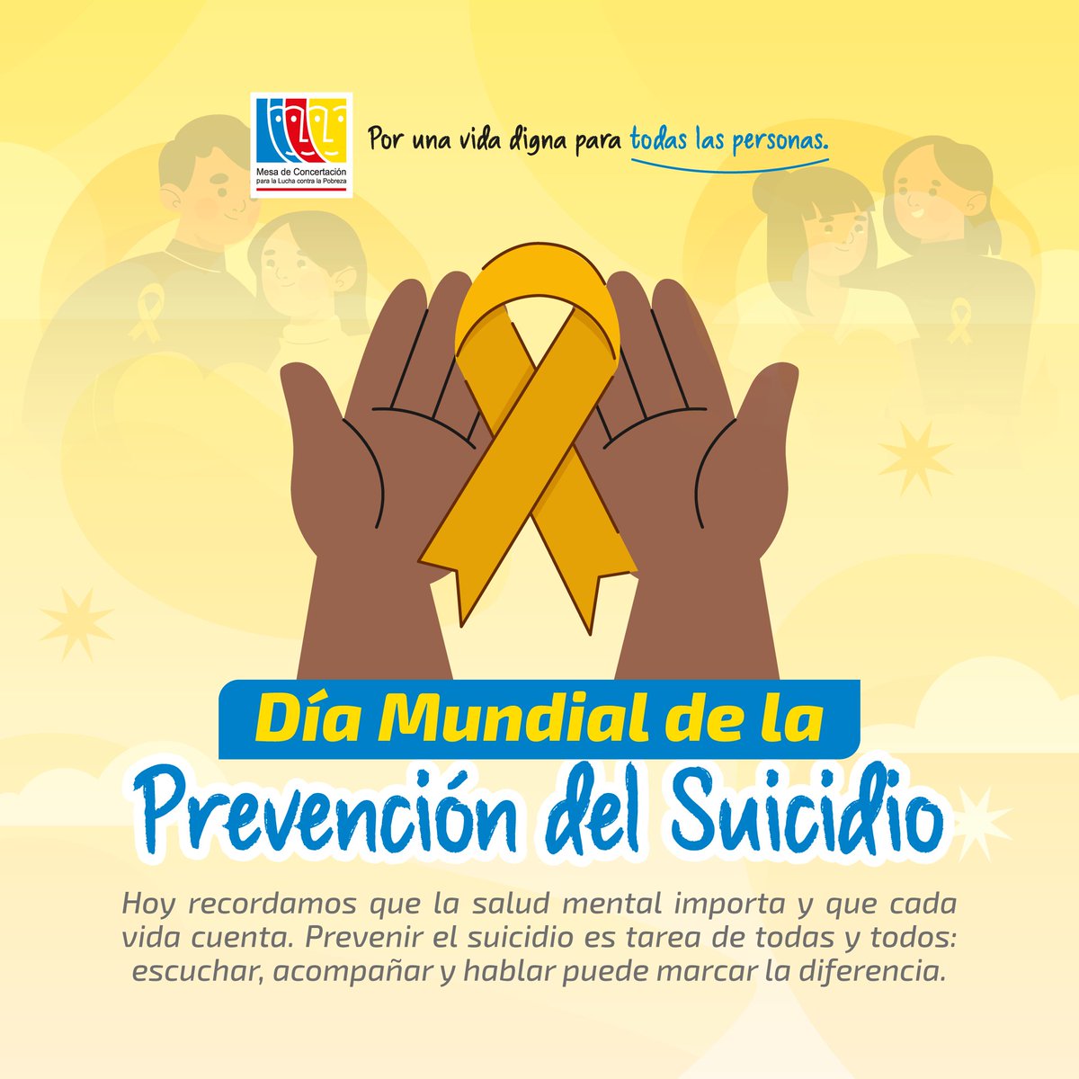 💛Día Mundial para la Prevención del Suicidio

Este día nos recuerda que la salud mental importa y que cada vida cuenta. Hablar, escuchar y acompañar puede salvar vidas.

Si necesitas hablar con un psicólogo, llama al 113, opción 5. No estás solo/a.

#PorUnaVidaDigna #saludmental