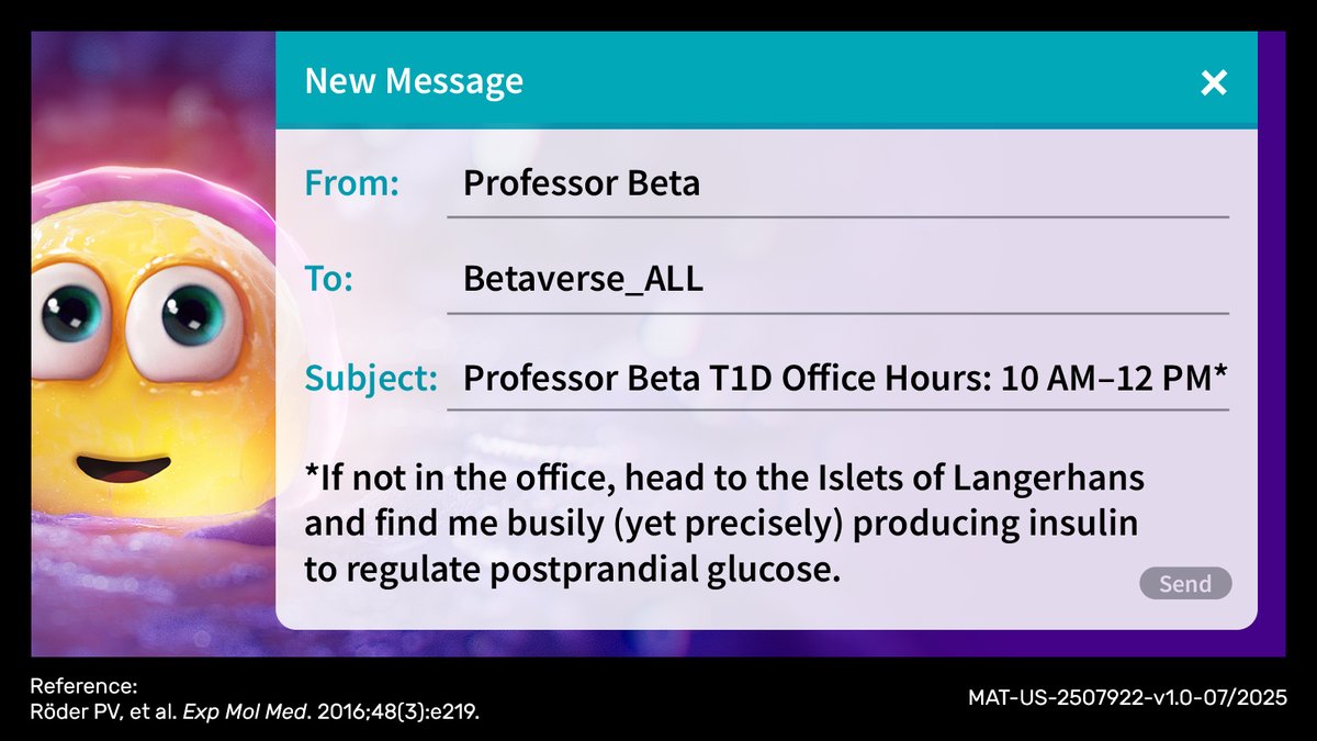 ProfBetaT1D's tweet photo. T1D doesn’t always run in the family. [2] It can strike at any age—and can happen without warning.  Screening for autoantibodies can identify it early, before DKA shows up like a pop quiz—unwelcome. [3] 

Come find me during office hours if you want to talk—or visit https://t.co/flfRweYllg to learn more! If I am not in my office, you know where to find me…I’ll just be over in the Islets of Langerhans doing my best to keep regulating glucose. [1] 

T1D | BetaWay | ScreenEarly 

References: 

1. Röder PV, et al. Exp Mol Med. 2016;48(3):e219. 2. Insel RA, et al. Diabetes Care. 2015;38(10):1964-1974. 3. Scheiner G, et al. ADCES Pract. 2022;10(5):20-25.