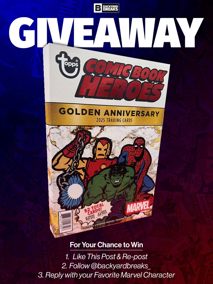 backyardbreaks_'s tweet image. 🚨 GIVEAWAY 🚨

It’s Topps Marvel Comic Book Heroes 1975 Golden Anniversary Release Day! 🎉 We’re giving away a FREE box 🤯

To enter:
👍 Like this post
🔁 Repost
👤 Follow @backyardbreaks_ 
💬 Reply with your favorite Marvel character