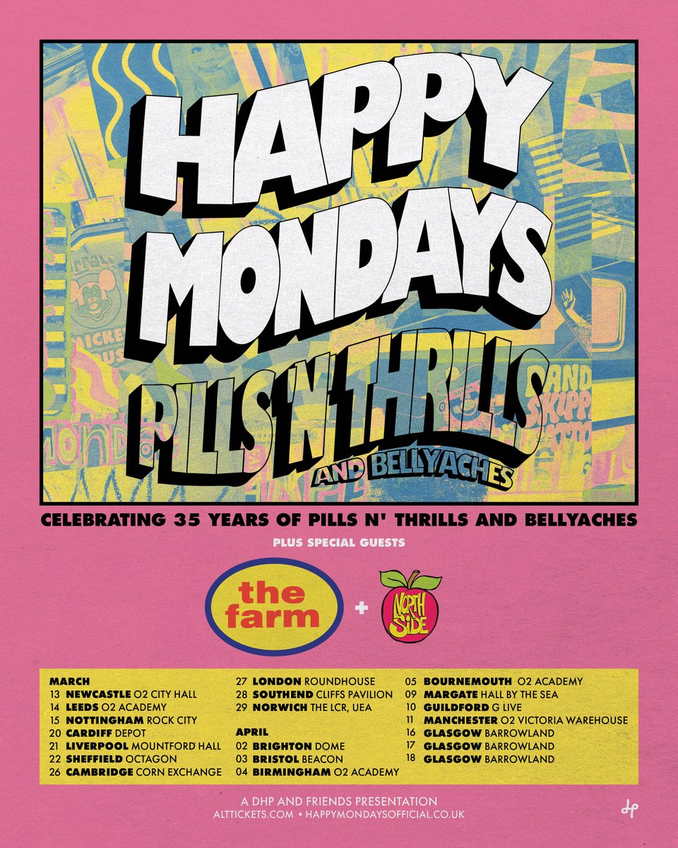 NEW/ The legendary <a href="/HappyMondays_/">Happy Mondays</a>  are heading back on tour to mark 35 years of their historic album 'Pills ‘n’ Thrills and Bellyaches' which was responsible for hit singles 'Step On', 'Kinky Afro' and 'Loose Fit'!

Tickets on sale this Friday at 10am: tinyurl.com/45favfj9