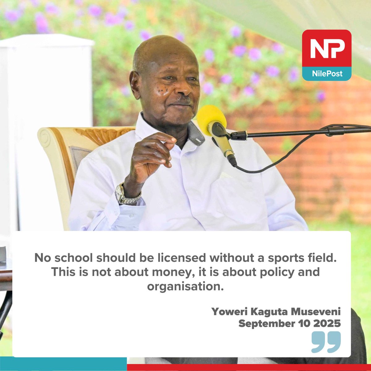 Nile Post (@nilepostnews) on Twitter photo No school should be licensed without a sports field. This is not about money, it is about policy and organisation. - H.E. <a href="/KagutaMuseveni/">Yoweri K Museveni</a>
#NilePostNews No school should be licensed without a sports field. This is not about money, it is about policy and organisation. - H.E. <a href="/KagutaMuseveni/">Yoweri K Museveni</a>
#NilePostNews