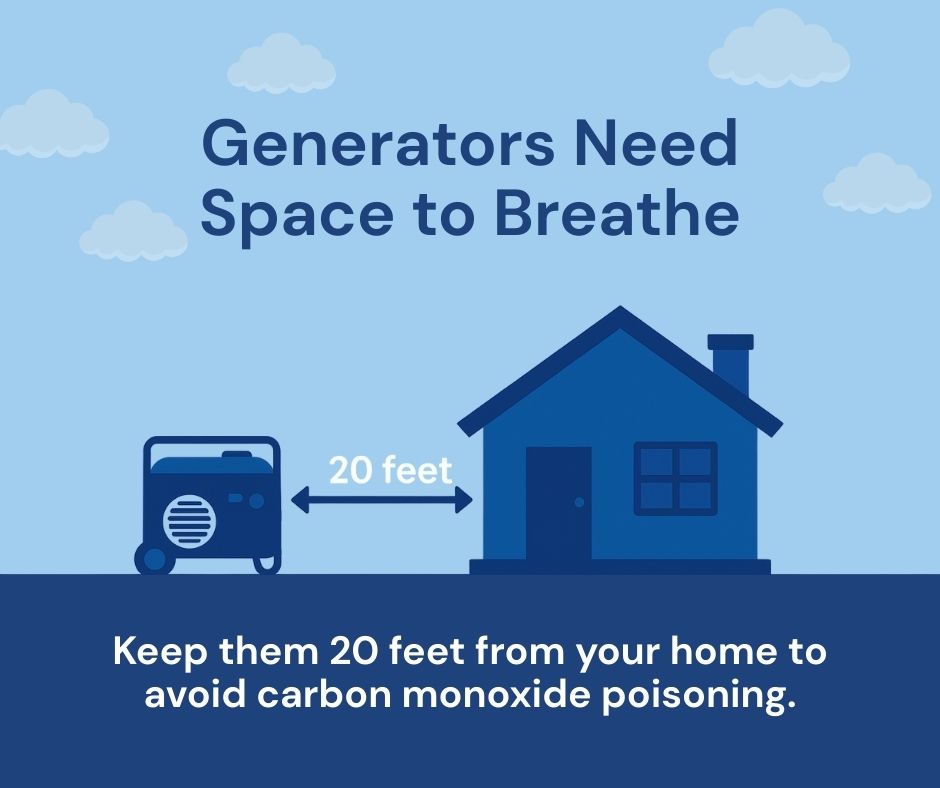 Using a generator during an outage? Never run it indoors or in a garage — even with doors open. Carbon monoxide is odorless, deadly and builds up fast.