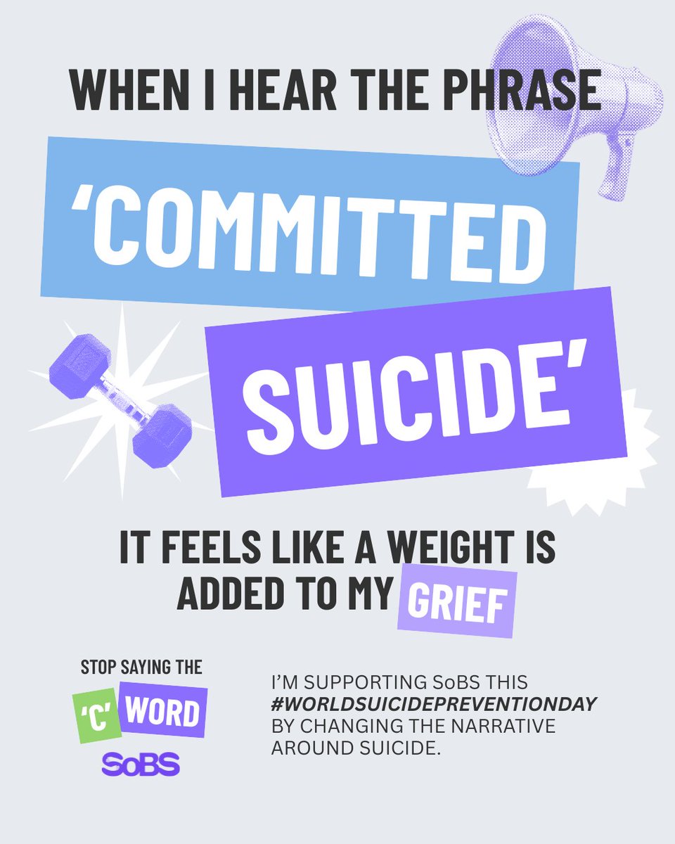 Choosing words like “died by suicide” might feel like a small change - but it can make a big difference.

For those bereaved by suicide, it removes stigma and makes it easier to have open conversations about grief. 

#WorldSuicidePreventionDay #StopSayingTheCWord