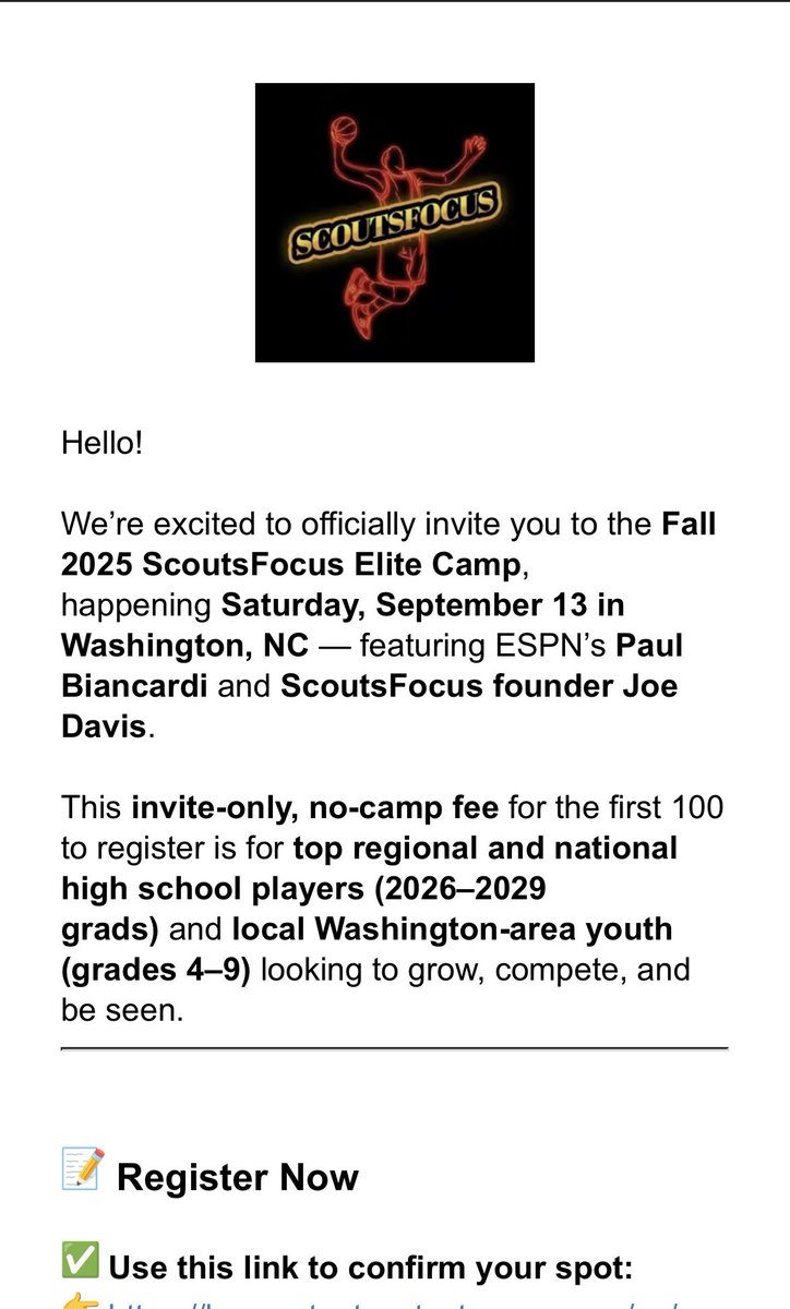 Thanks to <a href="/scoutsfocus/">ScoutsFocus</a> for the Invite to There 2025 elite camp #keepworking  #soon