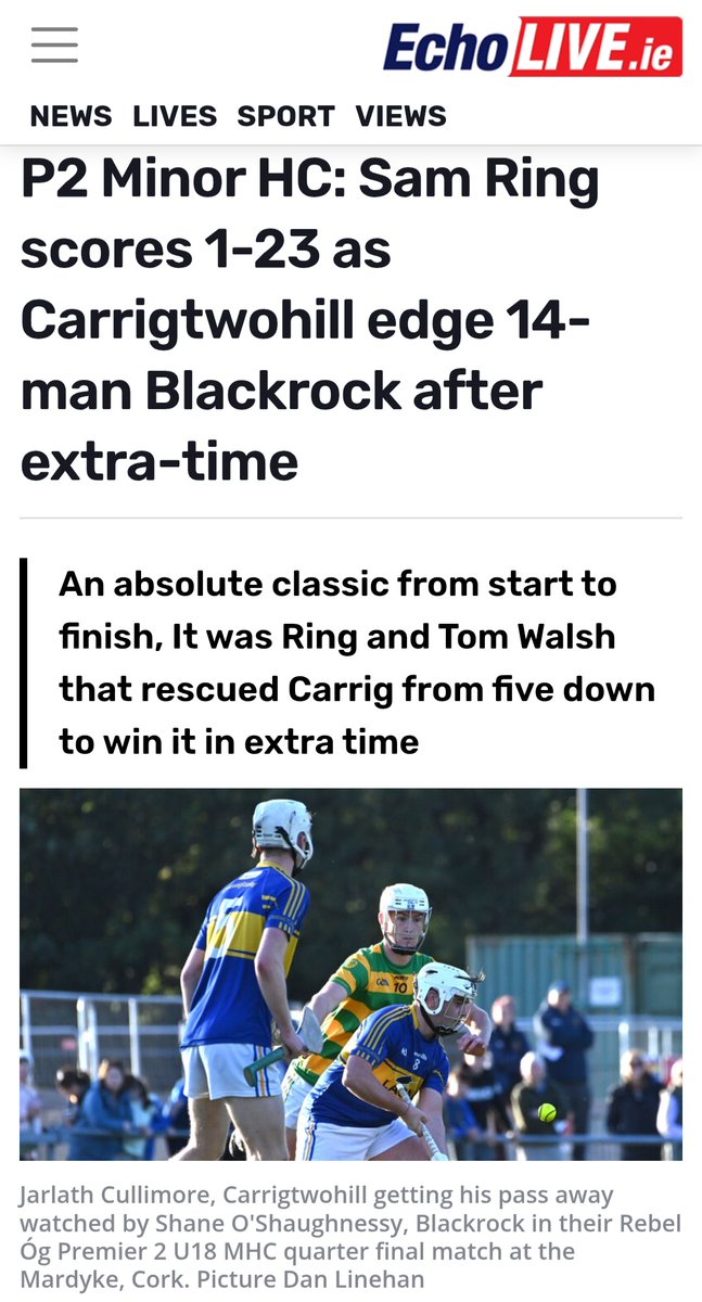 echolive.ie/corksport/arid…

*For context, there were 2-3 minutes left in extra-time, with Carrig four points up, when the Blackrock player was sent off.