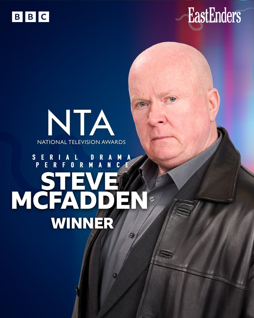 BBC EastEnders (@bbceastenders) on Twitter photo HUGE congratulations to the incredible Steve McFadden who’s won best Serial Drama Performance at this year's <a href="/OfficialNTAs/">National TV Awards</a>! 🎉 So well deserved and we couldn’t be prouder. Thank you to everyone who voted. #EastEnders #NTAS #NTA30LIVE HUGE congratulations to the incredible Steve McFadden who’s won best Serial Drama Performance at this year's <a href="/OfficialNTAs/">National TV Awards</a>! 🎉 So well deserved and we couldn’t be prouder. Thank you to everyone who voted. #EastEnders #NTAS #NTA30LIVE