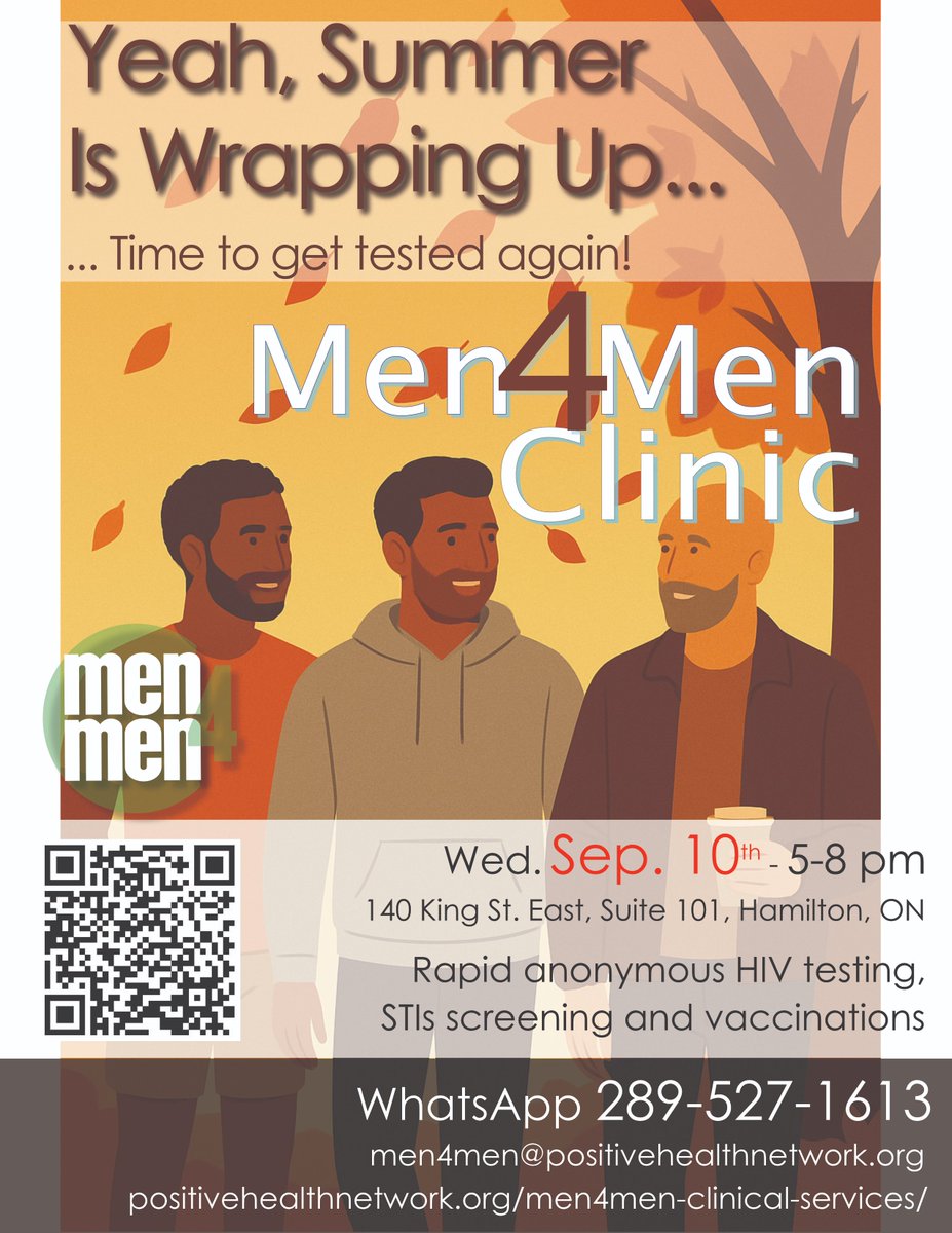 Men4MenTalk's tweet photo. Today Wed Sep 10, 5-8pm come to our only for men testing clinic in DT Hamilton! We do HIV and STI testing, vaccinations and treatment when needed!
DM me for details :) https://t.co/bmIfC6fD7M