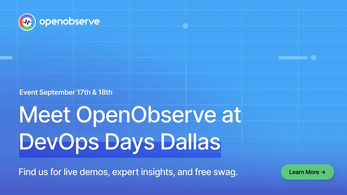 We’re heading to #DevOpsDays Dallas 🎉

Catch Prabhat Sharma and Chaitanya Sistla for live demos, expert insights, and OpenObserve swag on Sept 17–18.

Don't miss out! devopsdays.org/events/2025-da…

See you in Dallas 👋

#OpenObserve #DevOps #Observability #SRE #devopsdaysdallas