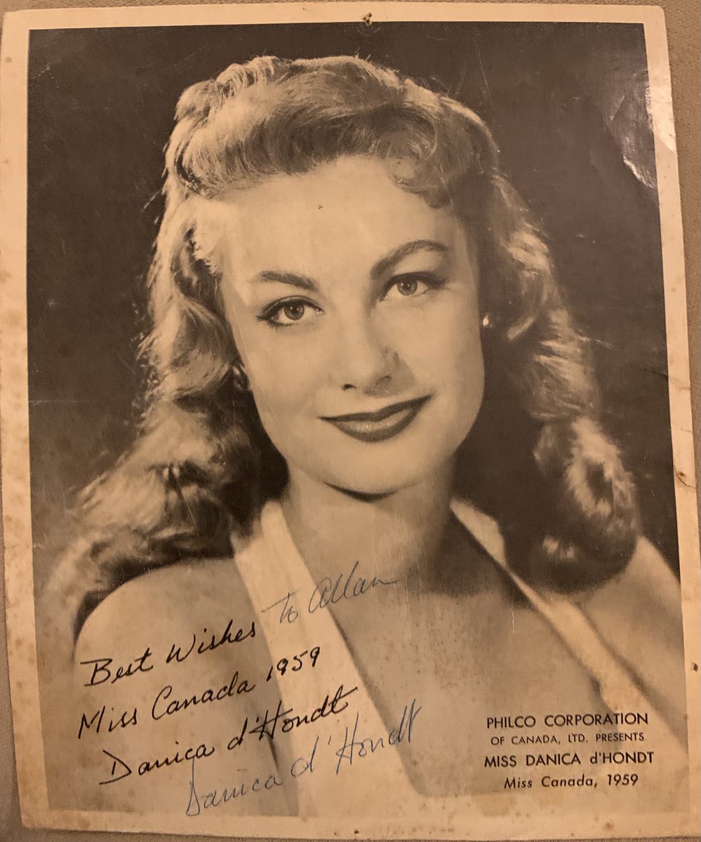 Thumbing through the first scrapbook I put together as a kid I came across this signed b&amp;w 8x10 of Miss Canada 1959, Danica d’Hondt. I didn’t follow her career and was surprised to learn of her many roles on stage and film and that at 86 she is still active! Anybody know Danica?