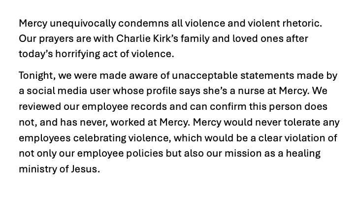 Mercy unequivocally condemns all violence and violent rhetoric.