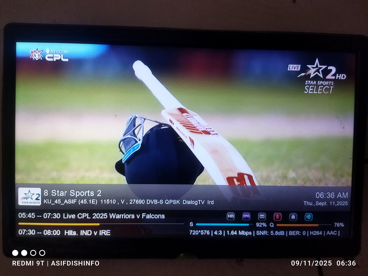 asifdishinfo's tweet photo. #CPLcricket 🏏 LIVE 
#IntelSat38 KU-BAND 
TP : 11510 V 27690 https://t.co/P8NQdCNcGS