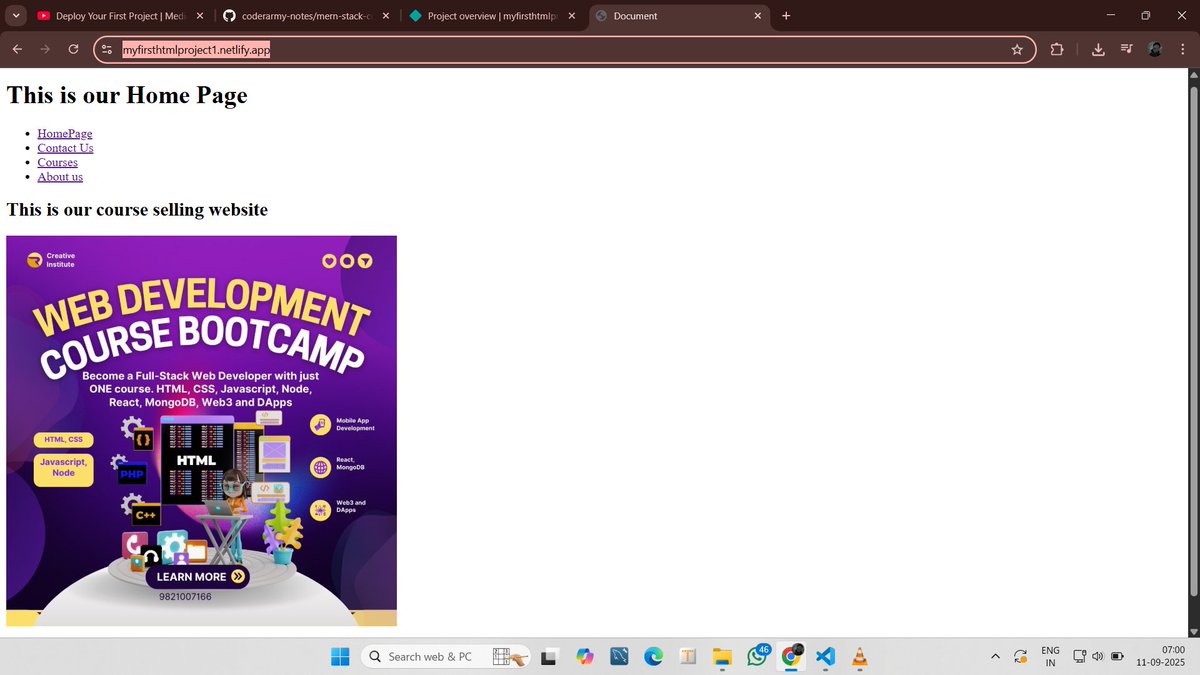 #Day6 Web development with
Rohit Negi
 
Day 6 Complete....
Today Topics... 👇

✨Embedding Video:
✨Embedding Audio:
✨Building a Multi-Page Website:
✨Deploy My First Website:

#rohitnegi #coderArmy #mernstack #WebDevelopment #DefenseChallenge