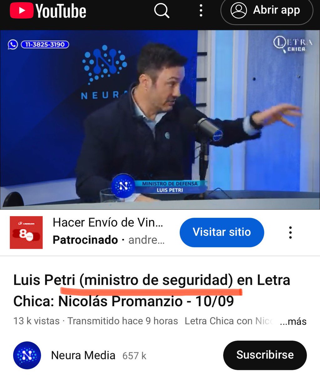 Otra vez sopa de mentirillas 🍜 El Ministro Petri estuvo en el canal de stream <a href="/neuramedia/">Neura</a> , en el programa militante letra Chica, donde se lo presenta como “Ministro de Seguridad” 🤦🏻‍♂️según los “especialistas” del propio canal (Teléfono Pato) 📞