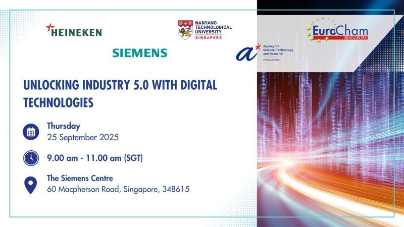 #EuroChamSG is organising an event: "Unlocking Industry 5.0 with Digital Technologies", which will be held on Thursday 25 September 2025, at 9:00 am at the Siemens Centre. Register here: lnkd.in/gghWVSkT