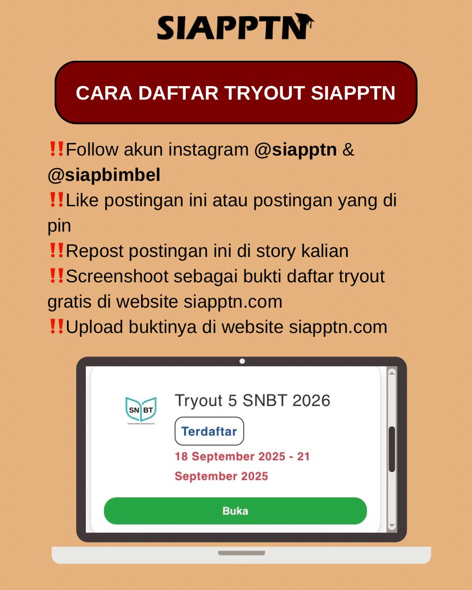 siapptn's tweet image. Pendaftaran tryout 5 utbk snbt 2026 MASIH dibuka guys! Untuk kalian yg belom daftar, mimin tungguin yaa‼️

siapptn.com (via google chrome).