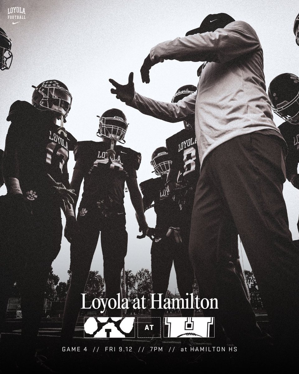 On the road vs the Yankees on Friday. 

🆚 | Loyola at Hamilton
🏈 | Game 4 • Non-League
📆 | Fri, Sept. 12 • 7:00 PM
📍 | Hamilton HS
🎟️ | gofan.co/event/4100685?…

#LoyolaFootball | #GoCubs