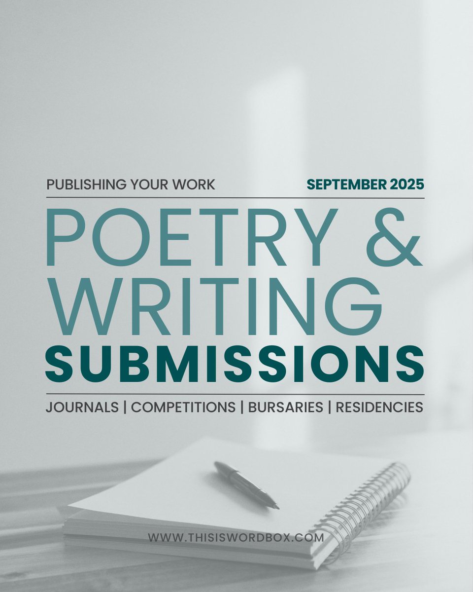 Angela T. Carr (@adreamingskin) on Twitter photo Over 150 calls for literary competitions & submissions including poetry, fiction, creative nonfiction, art, photography, & more - contests, literary journals, residencies, bursaries etc - open or with deadlines in Sept 2025. Please share & best of luck!
thisiswordbox.com/wordbox-blog/w… Over 150 calls for literary competitions & submissions including poetry, fiction, creative nonfiction, art, photography, & more - contests, literary journals, residencies, bursaries etc - open or with deadlines in Sept 2025. Please share & best of luck!
thisiswordbox.com/wordbox-blog/w…