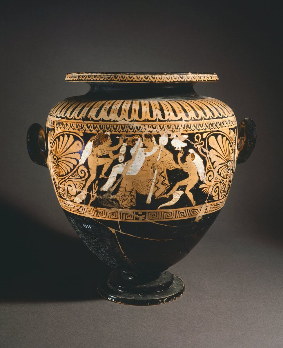 Stamnos (vasija para almacenar líquidos). Cerámica de figuras rojas de Porano (Umbría). Civilización etrusca, siglo IV a.C.