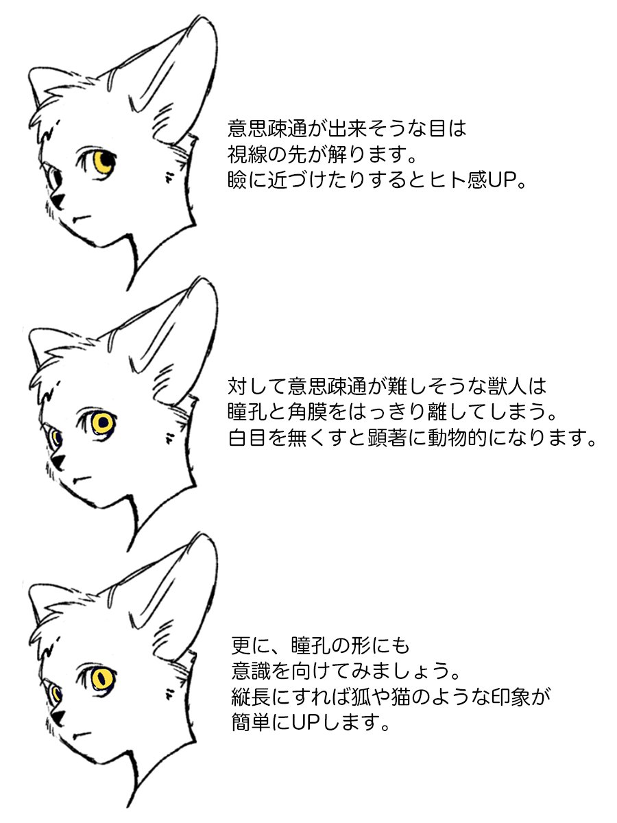 獣人キャラの瞳孔の表現🐶🐱