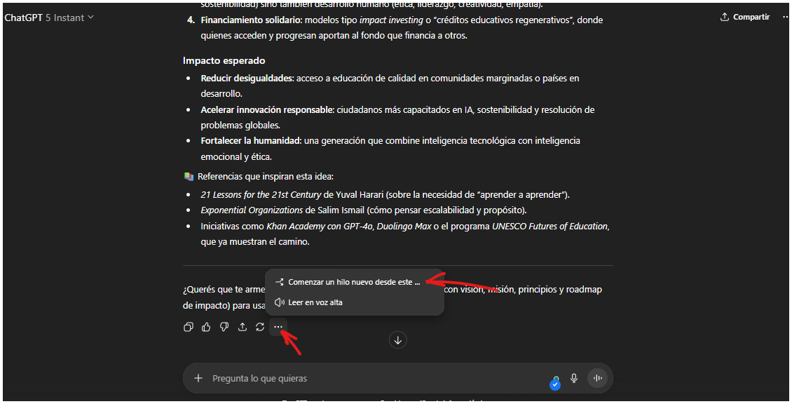 OpenAI ChatGPT: “Comenzar un hilo nuevo desde este…”: Es una de las funcionalidades recientes que OpenAI incorporó en la experiencia de ChatGPT para gestionar conversaciones de forma más… martescoach.oscarschmitz.com/p/openai-chatg… #ChatGPT #OpenAI #InteligenciaArtificial #Tecnología #Innovación