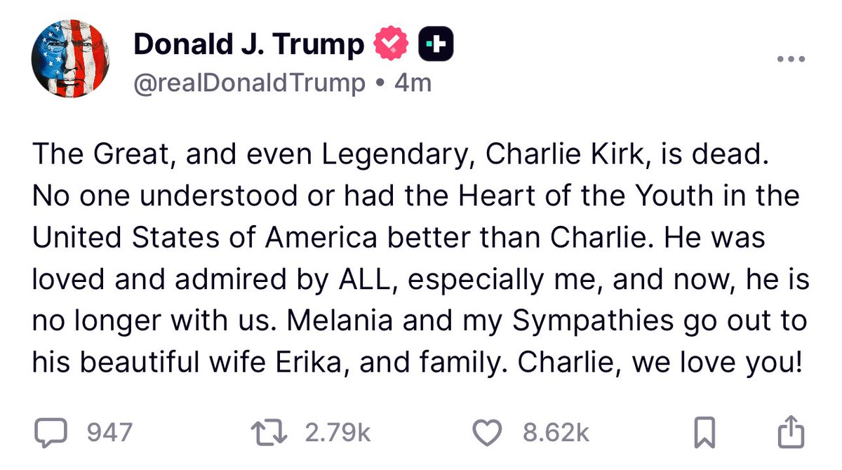 I truly admired <a href="/charliekirk11/">Charlie Kirk</a>
love of free speech and debate. 
It's horrifying to think that some of the conversations most people run away from, for fear of wrongthink, in fact led to his assassination. He was shot because he held the 'wrong' views. 

May he Rest in Peace."