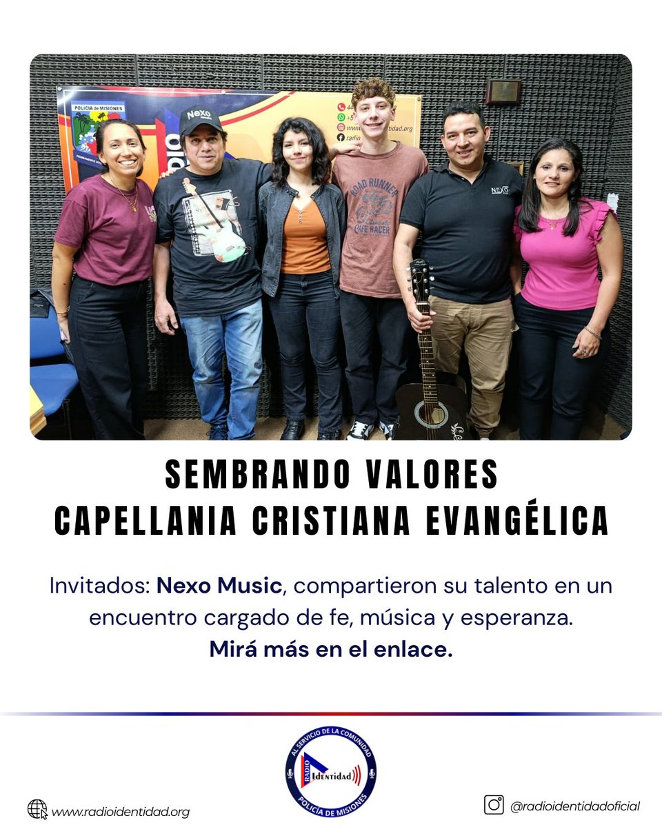 🎙 “Sembrando Valores” – espacio de la @capellaniapolmis por Radio Identidad

#NexoMusic compartió su talento y testimonio en un encuentro cargado de fe, música y esperanza.

🎥 Mirá la entrevista completa en nuestro canal de YouTube: youtube.com/watch?v=r33djH…