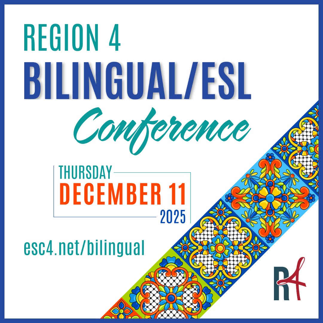 Share your expertise at the 2025 Region 4 Bilingual/ESL Conference!

Submit your proposal by Mon, Oct 6, to present strategies that support emergent bilingual (EB) students. Presenters may attend free. 

Learn more about the event &amp; submit your proposal: bit.ly/R4MLS-BESLCon2…