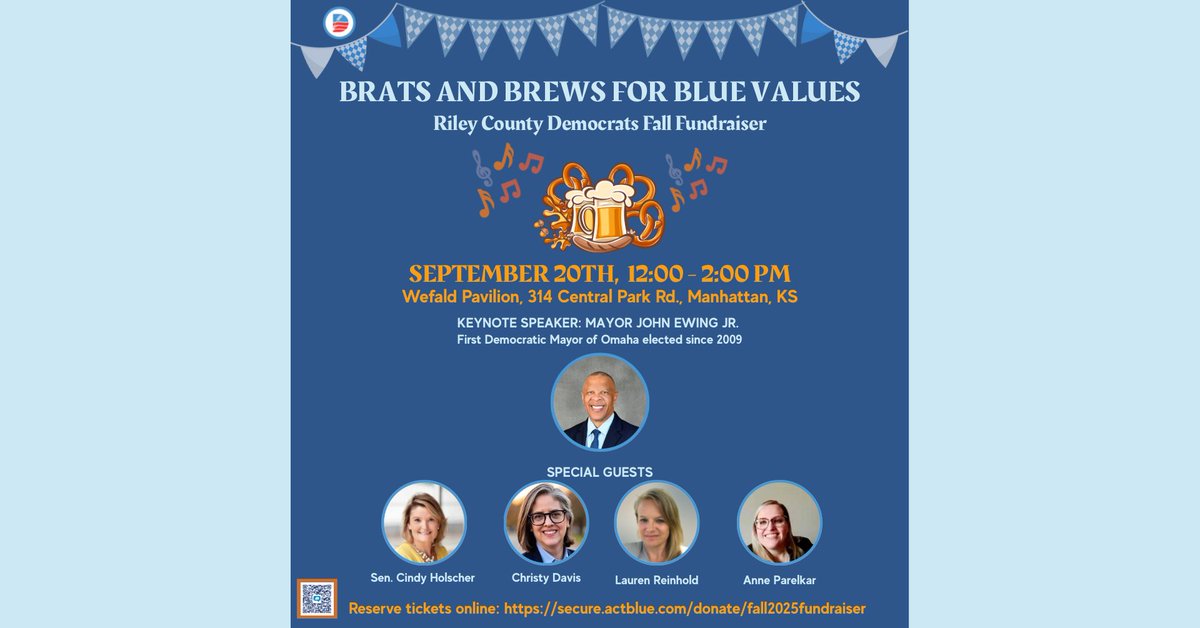 RileyCoDems's tweet image. Brats and Brews for Blue Values, Invitation Reminder - mailchi.mp/rileycountydem… The Riley County Democratic Party’s last fundraiser of 2025 is less than two weeks away — Saturday, September 20th. Please RSVP by donating here today secure.actblue.com/donate/fall202… so we cater enough food.