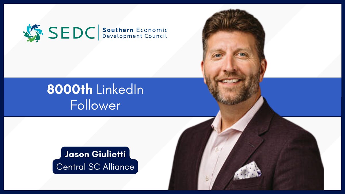 Southern Economic Development Council (@sedcouncil) on Twitter photo Normally we'd wait till 10,000, but we can't help but celebrate our friend and Annual Investor, Jason J. Giulietti of Central SC Alliance, for being our 8,000th LinkedIn follower. Thanks for Jason and all of our friends for keeping up with Team #AmericanSouth. Normally we'd wait till 10,000, but we can't help but celebrate our friend and Annual Investor, Jason J. Giulietti of Central SC Alliance, for being our 8,000th LinkedIn follower. Thanks for Jason and all of our friends for keeping up with Team #AmericanSouth.