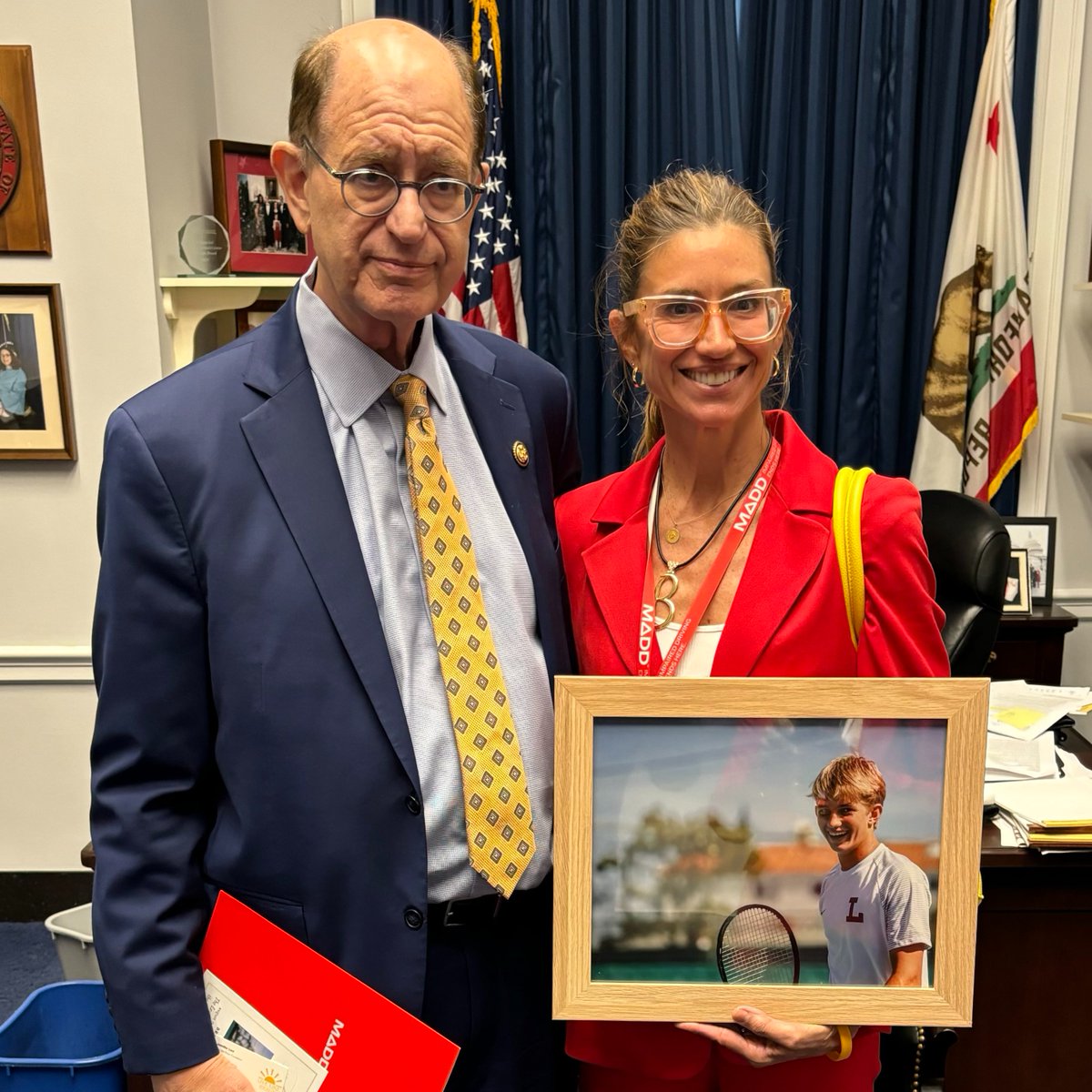BradSherman's tweet photo. Today I met with Mothers Against Drunk Driving @MADDNational advocates and Jennifer Levi, a constituent who lost her home in the Palisades Fire and whose son Braun was tragically killed by a drunk driver in May. 

I stand with Jennifer in urging @USDOT to act now to fully implement the HALT Drunk Driving Law and require impaired driving prevention tech in all new cars.