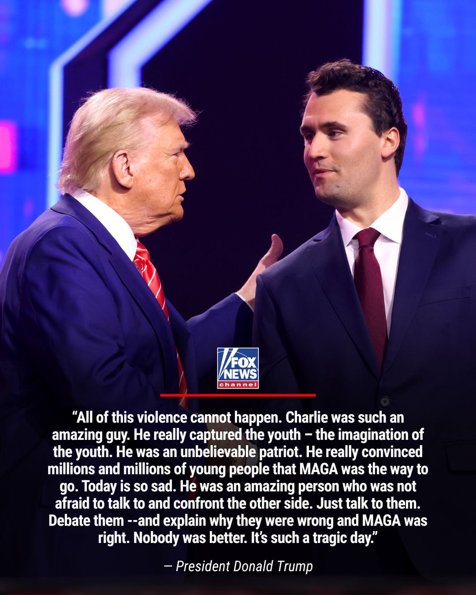“All of this violence cannot happen. Charlie was such an amazing guy ... Nobody was better. It’s such a tragic day.”

NEW reaction from President Trump to Fox News's <a href="/BretBaier/">Bret Baier</a> following the assassination of Turning Point USA founder Charlie Kirk.