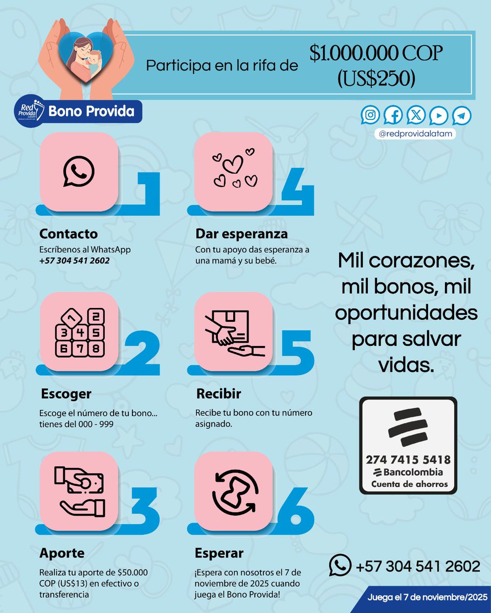 Ya llegó nuestro bono provida… recuerda que cada bono entrega esperanza a una mamá y su bebé💙