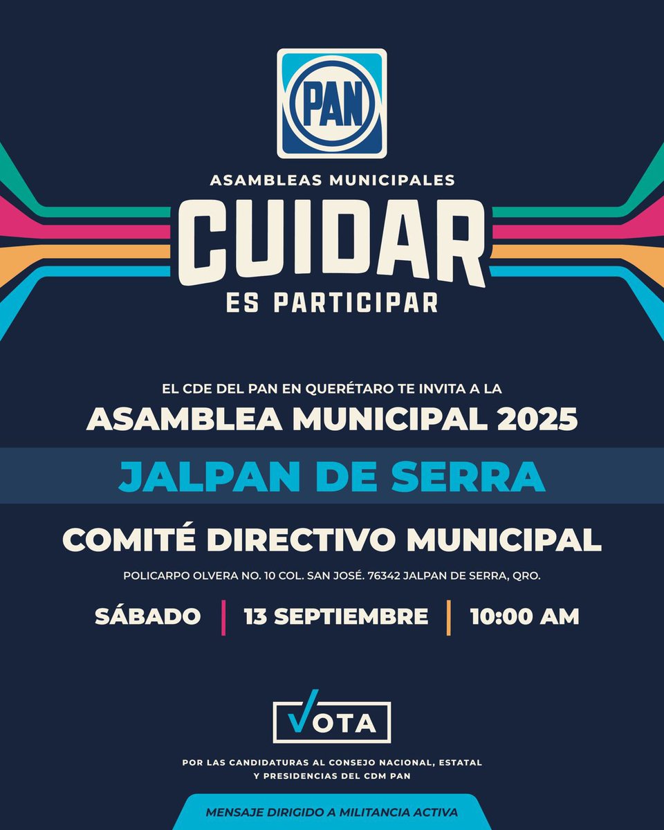 MartinArango's tweet image. La participación de la militancia es la fuerza que hace grande a nuestro partido. 💙🤍

Amigos militantes del municipio de Jalpan de Serra, los invitamos a ser parte de la Asamblea Municipal 2025 este sábado, 13 de septiembre.
¡Cuidar es participar! ✨
#CuidarQro