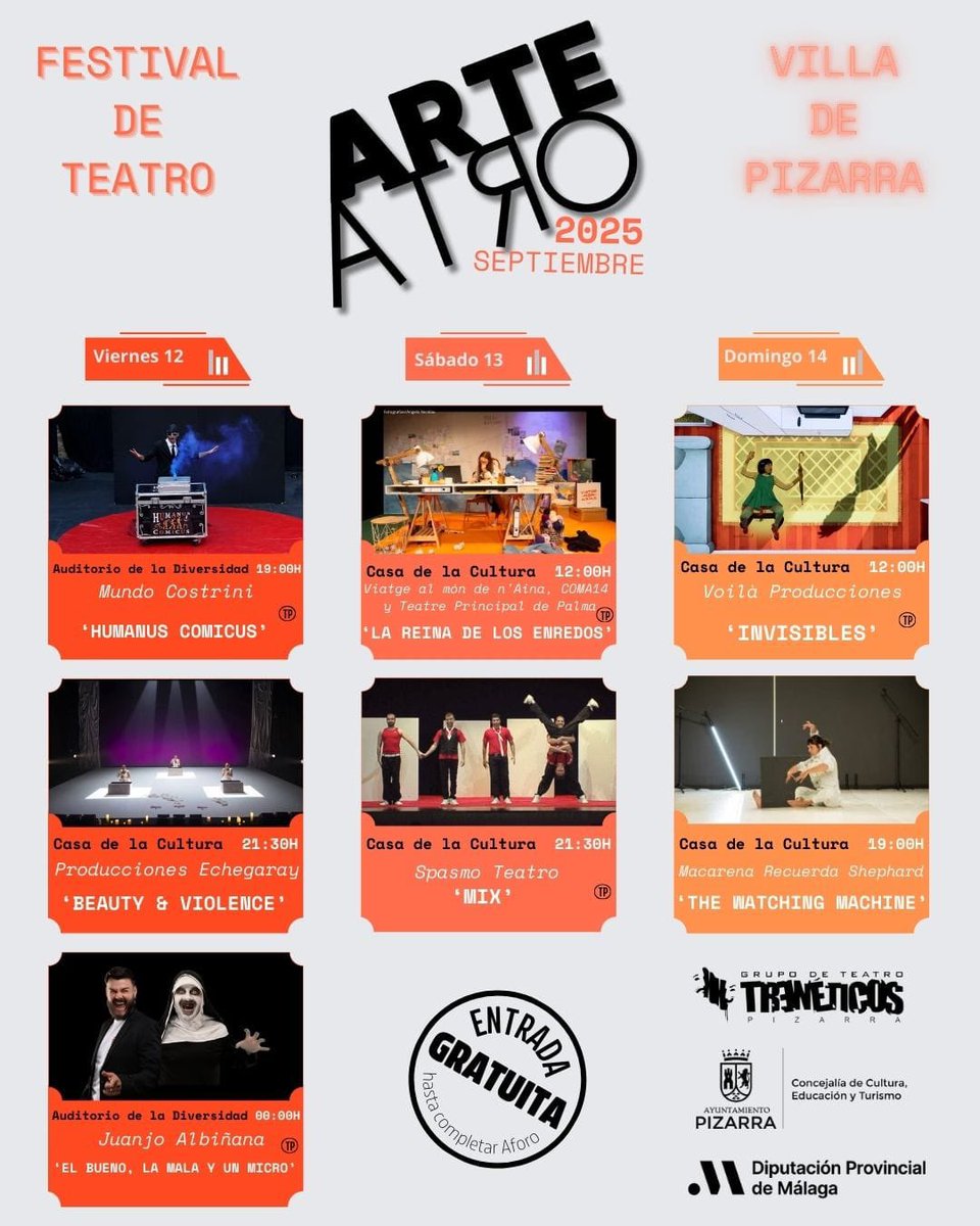 Sábado 13 septiembre a las 21:30
#MIX #Pizarra #Málaga
#Arteatro25 Entrada gratuita