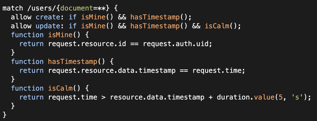 ✋ Implementing a server-side write rate limit in Firestore 🔐

Contrary to popular belief you can limit the number of writes a user can do with Firebase's (server-side) security rules.

Check the link for a longer explanation and many more examples.

stackoverflow.com/questions/5648…