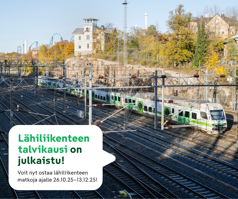 Lähiliikenteen liput talvikaudelle ovat nyt myynnissä! Saatavilla ovat sekä lähiliikenteen reissut että vaihtoyhteydet kaukoliikenteen kaveriksi. Tänään julkaistu kausi pitää sisällään matkat ajalle 26.10.–13.12.