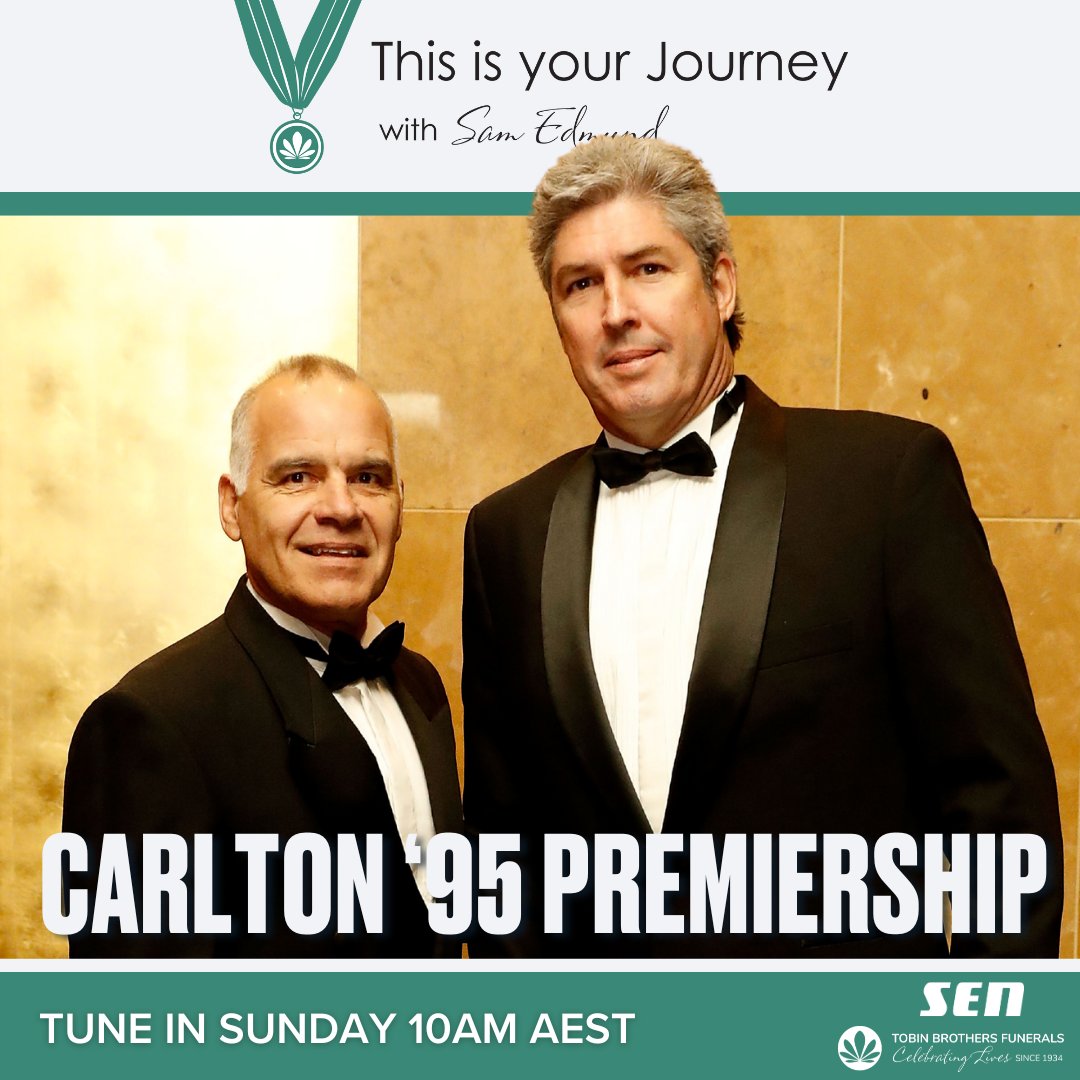 This Is Your Journey (@tiy_journey) on Twitter photo SUNDAY | <a href="/Sammy__Edmund/">Sam Edmund</a> is joined by Stephen Kernahan and Greg Williams for our Carlton 1995 Premiership Special!
Thanks to <a href="/tobinbrothers/">James MacLeod OAM</a> - Celebrating Lives.
Tune in from 10am AEST! SUNDAY | <a href="/Sammy__Edmund/">Sam Edmund</a> is joined by Stephen Kernahan and Greg Williams for our Carlton 1995 Premiership Special!
Thanks to <a href="/tobinbrothers/">James MacLeod OAM</a> - Celebrating Lives.
Tune in from 10am AEST!