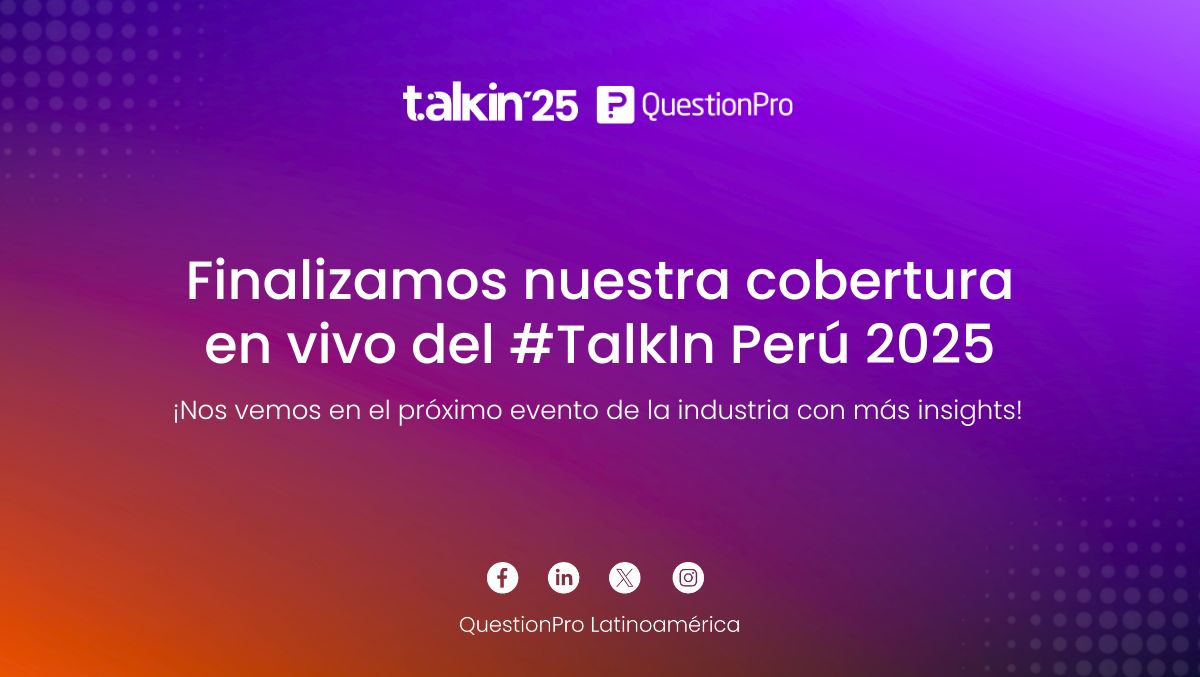 ✨ Cierra #Talkin25.

Un día lleno de insights, aprendizaje y conversaciones que inspiran. Gracias por seguir nuestra cobertura minuto a minuto.

🎲 Recuerda que puedes conocer más sobre Insights Game y probar un turno online en nuestra página oficial:
🔗 questionpro.com/es/insights-ga…