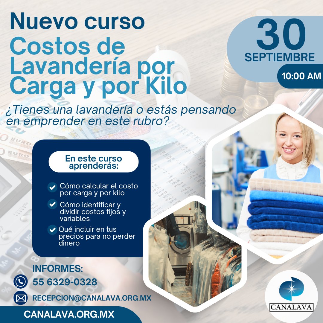 CANALAVA's tweet image. 🎓 Nuevo Curso: Costos de Lavandería por Carga y por Kilo 🧺💰

¿Tienes una lavandería o estás pensando en emprender en este rubro?
💡 Aprender a calcular tus costos reales es clave para fijar precios justos, ser competitivo y maximizar tus ganancias.
🗓️ Fecha: 30 Septiembre