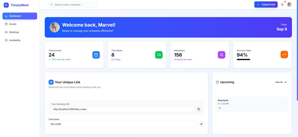 deevcoder's tweet photo. Day 3 of the @wtmogbomoso 7-Day Challenge.
Improved TimelyMeet:
- Single event multiple attendees
- Event types
- Ul/UX improvement
#WomenTechMaker #7DayChallange #fullstackdeveloper #Nextjs https://t.co/Ee4WJYf3iZ