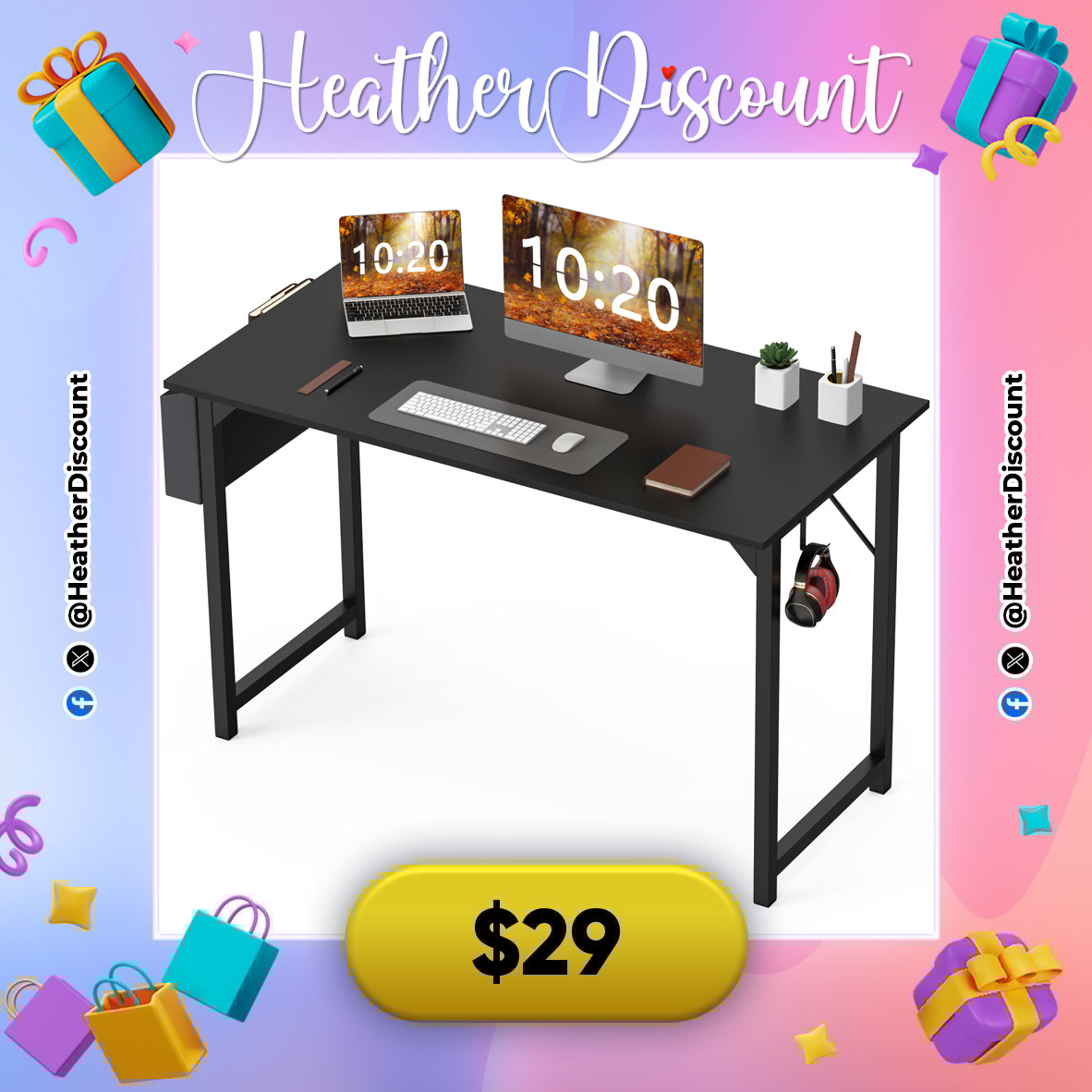 HeatherDiscount's tweet image. LEVEL UP YOUR SETUP! 🎮💻
🖥️ JHK Modern Compact Desk w/ Bag & Hook
💵 $29
🛒 s.click.aliexpress.com/e/_oEYz17R
#GamingDesk #HomeOffice #StudySpace