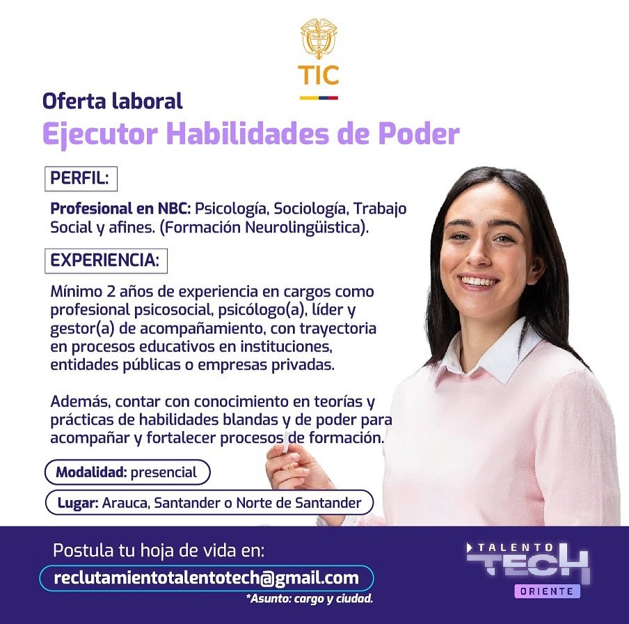 En Talentotech están buscando profesionales que quieran ser parte de su equipo académico en modalidad presencial.
📍 #Cúcuta
📍 #Ocaña
📍 #Bucaramanga
📍 #Barrancabermeja

Envía tu hoja de vida al correo reclutamientotalentotech@gmail.com

ℹ️ threads.com/@talentotech2.…
