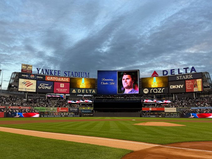Moment of silence at Yankee Stadium for Charlie Kirk. 