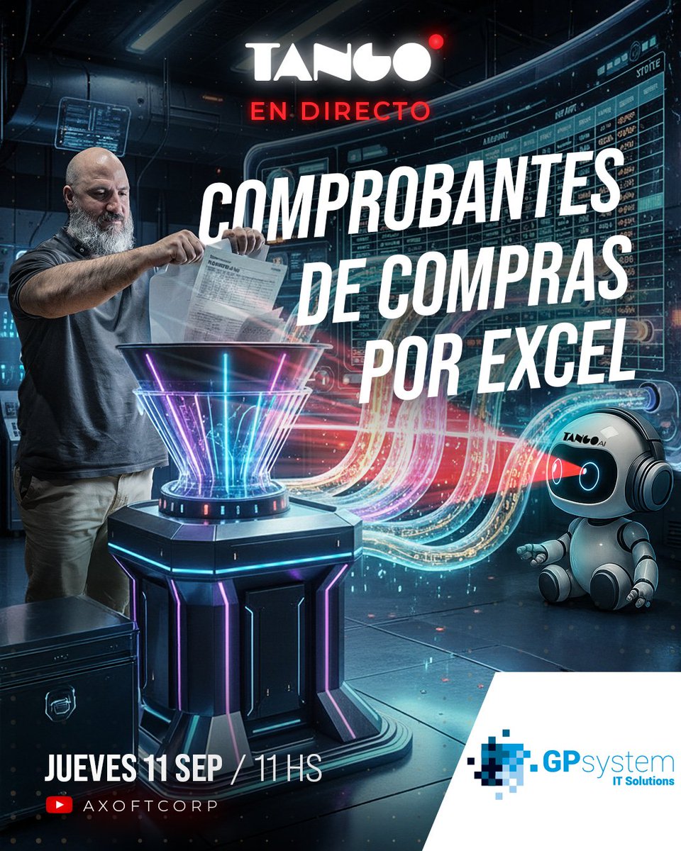 gpsystemit's tweet image. #TangoEnDirecto 👉 Te esperamos mañana jueves a las 11:00 horas en el directo de Comprobantes de compras por Excel, donde veremos la nueva funcionalidad de Tango Delta 5 para ingresar comprobantes de compras a través de Excel.

🔴 YouTube: youtube.com/live/uNLpElF4Q…

#TangoSoftware