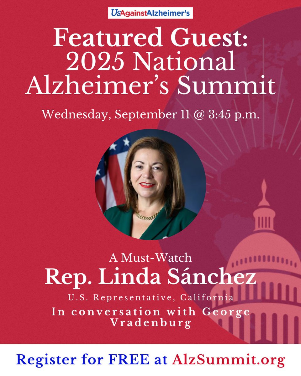We're thrilled to hear from <a href="/RepLindaSanchez/">Rep. Linda Sánchez</a> tomorrow afternoon – a staunch Alzheimer's and caregiver advocate – for a special Congressional Firechat Chat with our Chairman and Co-Founder, <a href="/vradenburg3/">George Vradenburg</a> during the National Alzheimer' Summit.