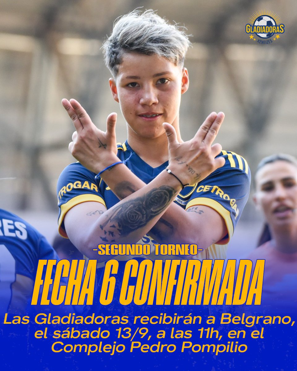 BocaFutFemenino's tweet image. #PróximoPartido #SegundoTorneo #Fecha6 

¡Este sábado juegan las Gladiadoras!

Boca Juniors recibe a Belgrano este sábado a las 11 en el Complejo Pedro Pompilio

#VamosGladiadoras ⚔️