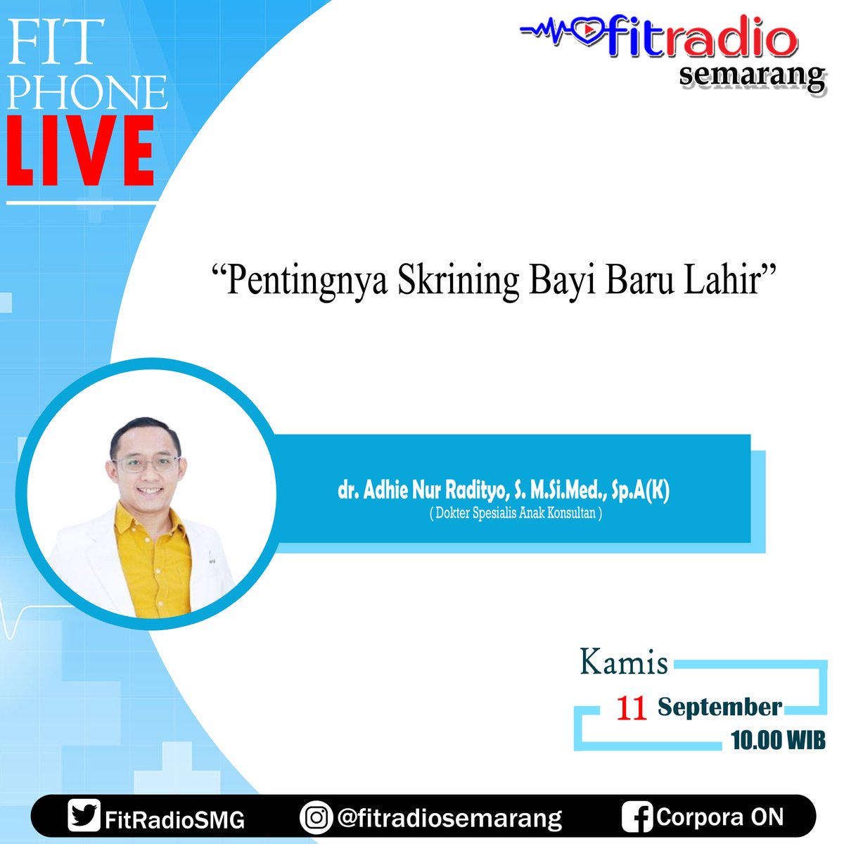 Apa pentingnya Skrining Bayi Baru Lahir?

FitPhoneLive Jam 10.00 WIB
Bersama dr. Adhie Nur Radityo, S., M.Si.Med., Sp.A(K)
Interaktif via WA SMS 0811 811 9570
#fitphonelive #dokteranak #stayfit #skriningbayi #stayfitforlife #kamis #kesehatan #bayi #radiokesehatan