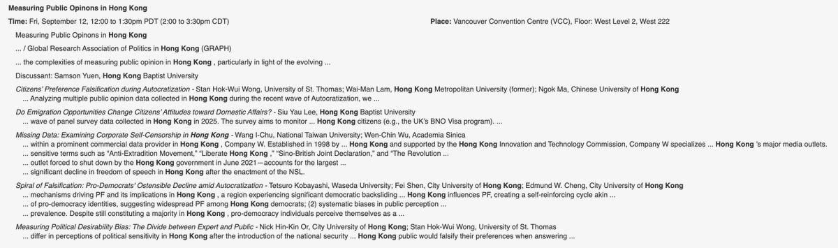 On Friday, we have 3 panels on Hong Kong politics. Here is the second one: